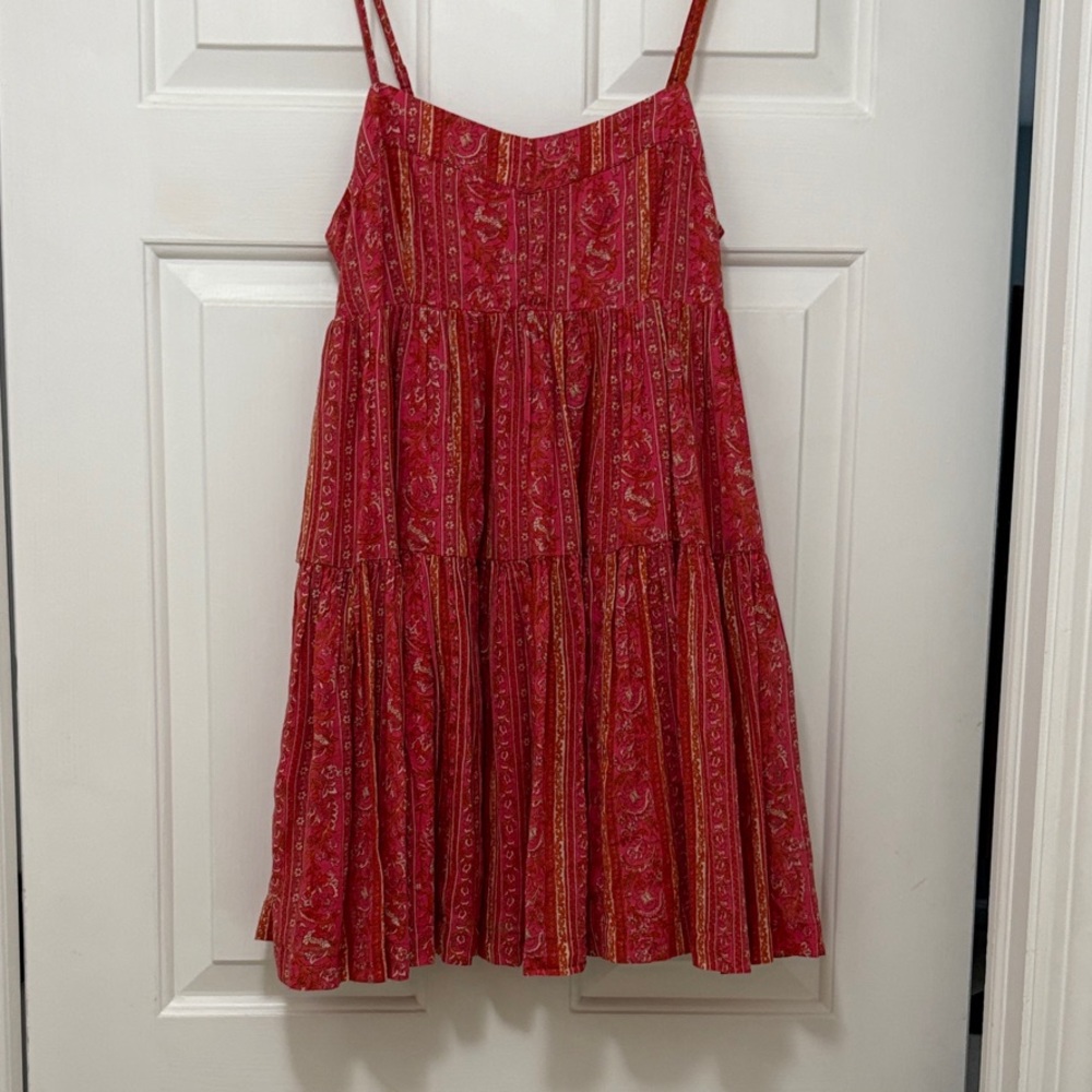 American Eagle Outfitters Red Striped Paisley Bandana Print Babydoll Mini Dress